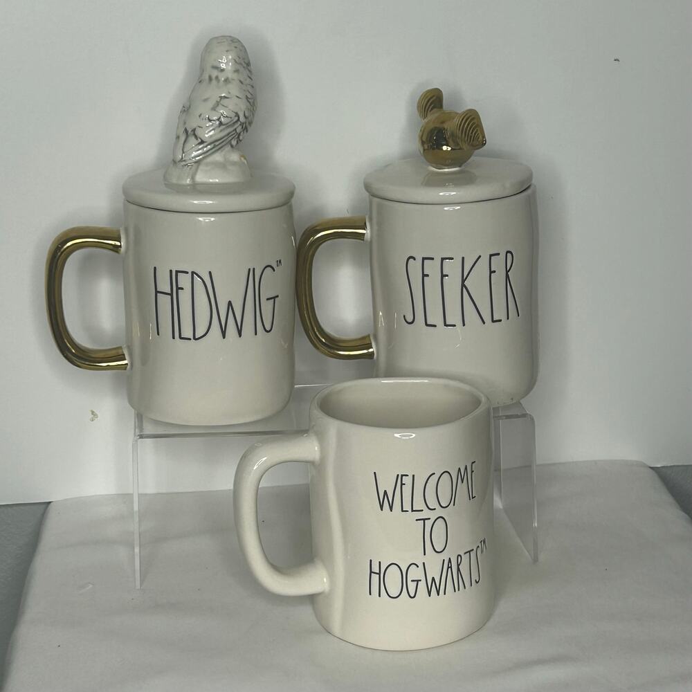 Rae Dunn Harry Potter Mug Set 3 Hedwig Seeker Golden Snitch Hogwarts